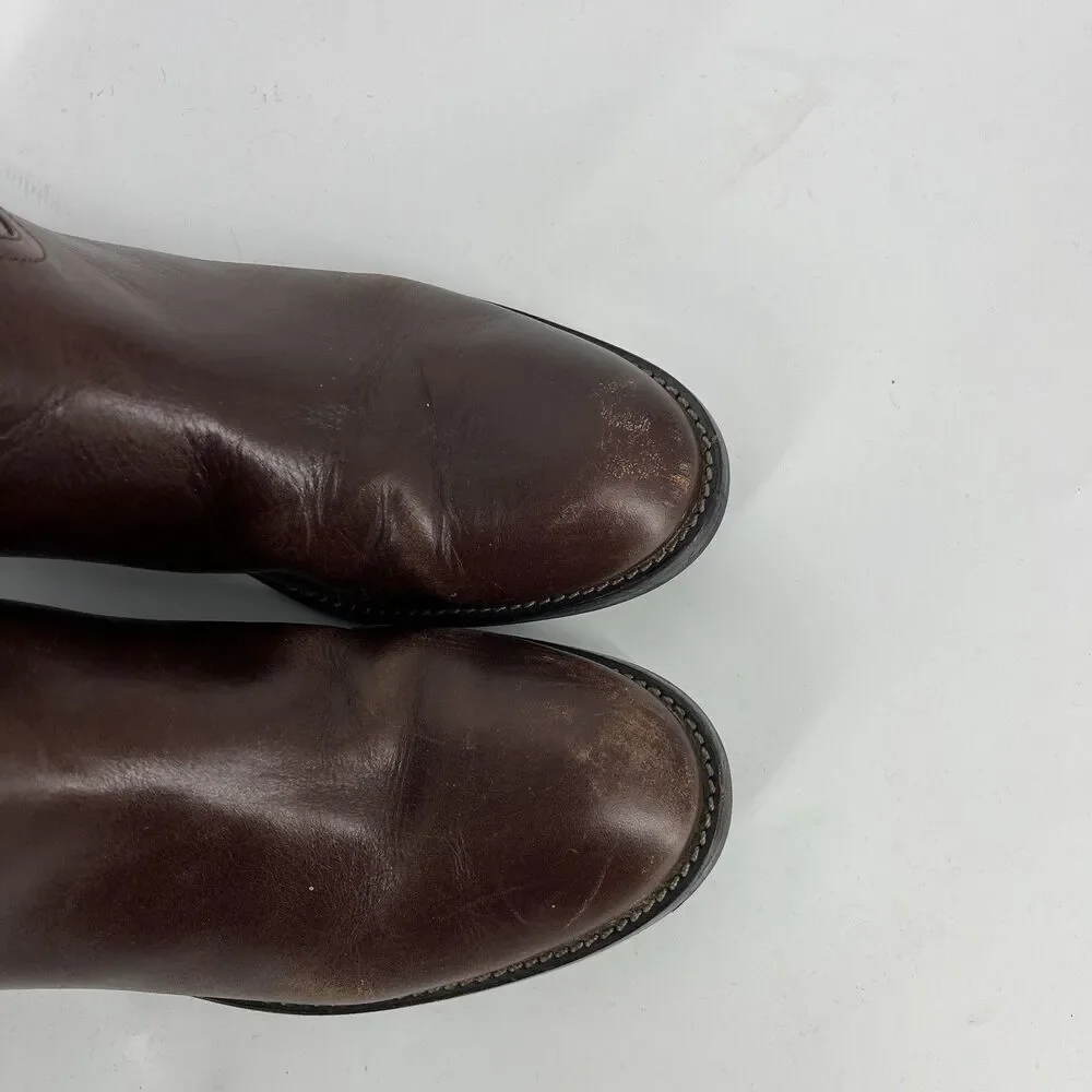 Tory Burch Kiernan Boots Size 7.5 Womens Brown Western Leather Riding Gold Logo